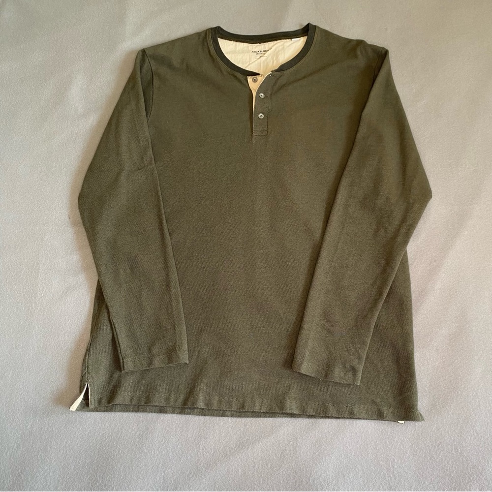 Jack & Jones Waffle Knit Henley Shirt Olive Long Sleeved Men’s Size XXL